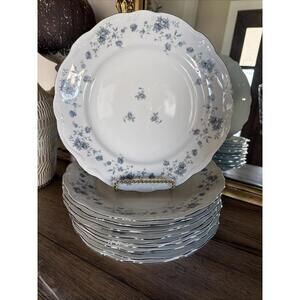 ✨ Set of 6 Johann Haviland Blue Garland Dinner Plates – 10" – Platinum Trim